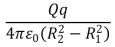 <strong>Positive charge Q is placed on a conducting spherical shell with inner radius R<sub>1</sub> and outer radius R<sub>2</sub>.A point charge q is placed at the center of the cavity.The force on the charge q is:</strong> A) B) C) D) E)0