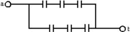  <strong>The diagram shows six 6- \mu F capacitors.The capacitance between points a and b is:  </strong> A)1  \mu F B)3  \mu F C)4  \mu F D)6  \mu F E)9  \mu F <div style=padding-top: 35px>  