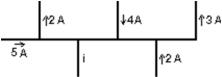 <strong>A portion of a circuit is shown, with the values of the currents given for some branches.What is the direction and value of the current i? </strong> A) \downarrow , 6A B) \uparrow , 6A C) \downarrow , 4A D) \uparrow , 4A E) \downarrow , 2A