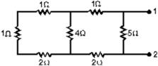 <strong>The equivalent resistance between points 1 and 2 of the circuit shown is: </strong> A)2.5 \Omega B)4.0 \Omega C)5.0 \Omega D)6.5 \Omega E)16 \Omega