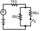 <strong>When switch S is open, the ammeter in the circuit shown reads 2.0 A.When S is closed, the ammeter reading: </strong> A)increases slightly B)remains the same C)decreases slightly D)doubles E)halves