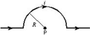 <strong>The magnitude of the magnetic field at point P, at the center of the semicircle shown, is given by: </strong> A)2 \mu <sub>0</sub>i/R<sup>2</sup> B) \mu <sub>0</sub>i/2 \pi R C) \mu <sub>0</sub>i/4 \pi R D) \mu <sub>0</sub>i/2R E) (\mu\) <sub>0</sub>i/4R