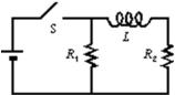 <strong>When the switch S in the circuit shown is closed, the time constant for the growth of current in R<sub>2</sub> is: </strong> A)L/R<sub>1</sub> B)L/R<sub>2</sub> C)L/(R<sub>1</sub> + R<sub>2</sub>) D)L(R<sub>1</sub> + R<sub>2</sub>)/(R<sub>1</sub>R<sub>2</sub>) E)(L/R<sub>1</sub> + L/R<sub>2</sub>)/2