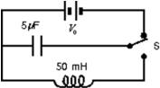 <strong>In the circuit shown, switch S is first pushed up to charge the capacitor.When S is then pushed down, the current in the circuit will oscillate at a frequency of: </strong> A)0.010 Hz B)12.5 Hz C)320 Hz D)2000 Hz E)depends on V<sub>0</sub>