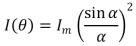 <strong>The intensity of the single-slit diffraction pattern at any angle θ is given by .For light of wavelength 480 nm falling on a slit of width 3.5 µm, what is the value of α when θ = 18°?</strong> A)0.31 rad B)2.3 rad C)7.1 rad D)7.3 rad E)9.8 rad