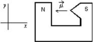 <strong>A magnetic dipole is placed between the poles of a magnet as shown.The direction of the associated force exerted on the dipole is: </strong> A)positive x B)positive y C)negative x D)negative y E)into or out of the page