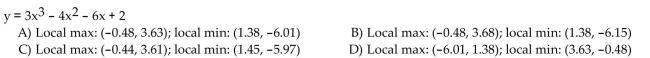 Use a graphing calculator to estimate the local maximum and local minimum values of the function to the nearest hundredth.