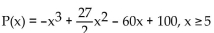 <strong> 5 is an approximation of the total profit (in thousands of dollars) from the sale of x hundred thousand tires. Find the number of hundred thousands of tires that must be sold to maximize Profit.</strong> A) 5.5 hundred thousand B) 5 hundred thousand C) 4 hundred thousand D) 4.5 hundred thousand