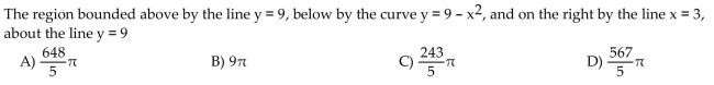 Find the volume of the solid generated by revolving the region about the given line.