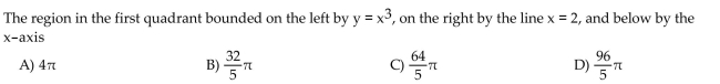 Find the volume of the solid generated by revolving the region about the y-axis.