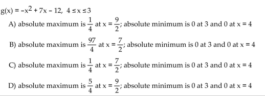 Find the absolute extreme values of the function on the interval.