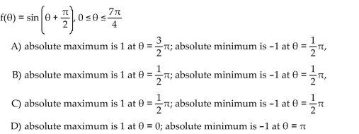 Find the absolute extreme values of the function on the interval.