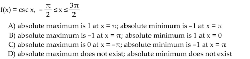 Find the absolute extreme values of the function on the interval.