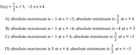 Find the absolute extreme values of the function on the interval.