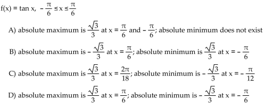 Find the absolute extreme values of the function on the interval.