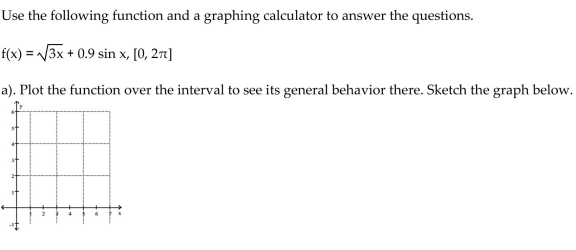 Answer the problem. b). Find the interior points where f = 0 (you may need to use the numerical equation solver to approximate a solution). You may wish to plot f as well. List the points as ordered pairs (x, y). c). Find the interior points where f does not exist. List the points as ordered pairs (x, y). d). Evaluate the function at the endpoints and list these points as ordered pairs (x, y). e). Find the function's absolute extreme values on the interval and identify where they occur.