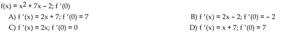 Calculate the derivative of the function. Then find the value of the derivative as specified.