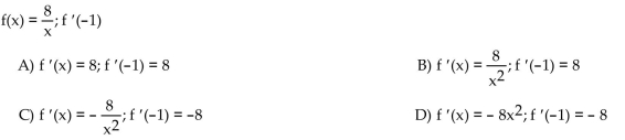 Calculate the derivative of the function. Then find the value of the derivative as specified.