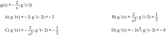 Calculate the derivative of the function. Then find the value of the derivative as specified.