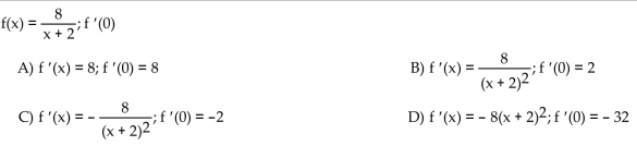 Calculate the derivative of the function. Then find the value of the derivative as specified.
