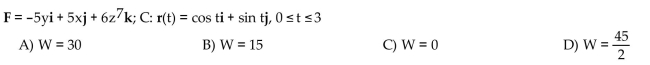 Find the work done by F over the curve in the direction of increasing t.