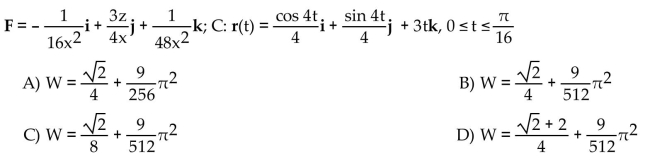 Find the work done by F over the curve in the direction of increasing t.