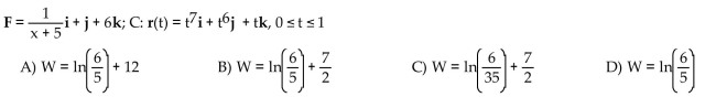 Find the work done by F over the curve in the direction of increasing t.