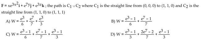 Find the work done by F over the curve in the direction of increasing t.