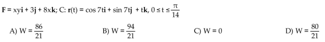 Find the work done by F over the curve in the direction of increasing t.