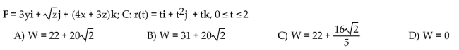 Find the work done by F over the curve in the direction of increasing t.