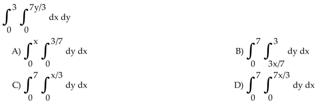 Write an equivalent double integral with the order of integration reversed.