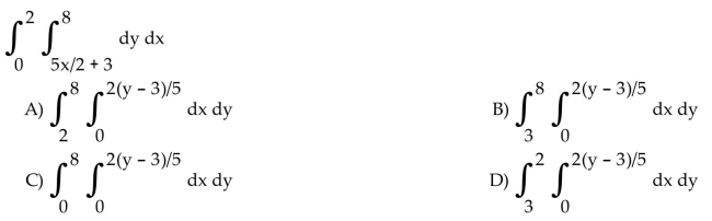 Write an equivalent double integral with the order of integration reversed.