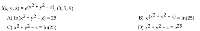 Find the equation for the level surface of the function through the given point.