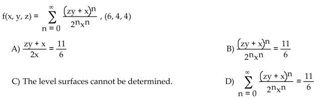 Find the equation for the level surface of the function through the given point.