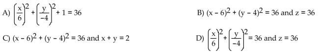 Describe the given set of points with a single equation or with a pair of equations. The circle of radius 6 centered at the point (6, -4, 36) and lying in a plane parallel to the xy-plane