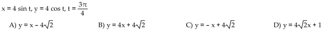 Find an equation for the line tangent to the curve at the point defined by the given value of t.
