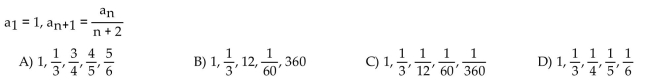 A recursion formula and the initial term(s) of a sequence are given. Write out the first five terms of the sequence.