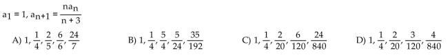 A recursion formula and the initial term(s) of a sequence are given. Write out the first five terms of the sequence.