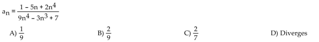 Find the limit of the sequence if it converges; otherwise indicate divergence.