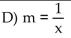 <strong>Find the formula for the function. A point P in the first quadrant lies on the graph of the function f . Express the slope of the line joining P to the origin as a function of x.</strong> A) m = 2x C) m = x