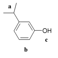 <strong>The following picture shows an organic molecule: Which region (a-b-c)is a phenolic functional group?</strong> A)a B)b C)c D)b or c E)b and c