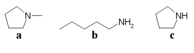<strong>Which of the following compounds is an amine? </strong> A)a B)b C)c D)all of the above E)only b and c