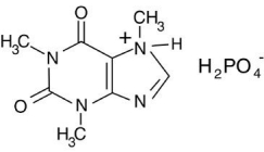 <strong>The phosphoric acid salt of caffeine has the structure: This molecule behaves as an acid in that it can donate a hydrogen ion,created from the hydrogen atom bonded to the positively charged nitrogen atom.What salt is formed when 1 mole of this salt reacts with 1 mole of sodium hydroxide,NaOH,a strong base?</strong> A)Salts can't react to form salts,rather they only arise from the reaction of an acid and a base. B) \mathrm { H } _ { 3 } \mathrm { O } ^ { + } \mathrm { H } _ { 2 } P \mathrm { O } _ { 4 } <sup>-</sup> C) \mathrm { Na } ^ { 2 + } HP \mathrm { O } _ { 4 } \text { 2- } D) \mathrm { Na } ^ { + } \mathrm { H } _ { 2 } P \mathrm { O } _ { 4 } -