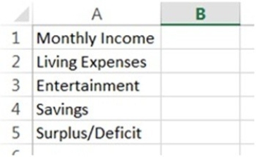 <strong>A college student is developing a spreadsheet model of a budget. To calculate the monthly surplus (or deficit), the student subtracts living expenses, entertainment costs, and savings from income. Entering which of the following formulas into cell B5 will perform the proper calculation? </strong> A) =Monthly Income − Expenses B) =B1 − B2 − B3 − B4 C) =B2 + B3 + B4 − B1 D) =B1 + (B2 − B3 − B4) E) =B1 − (B2 − B3 − B4)