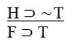 <strong>F ⊃ ∼H </strong> A) Pure hypothetical syllogism. B) Constructive dilemma. C) Invalid. D) Affirming the consequent. E) Disjunctive syllogism.