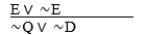 (Q ⊃ E) • (D ⊃ ∼E)  