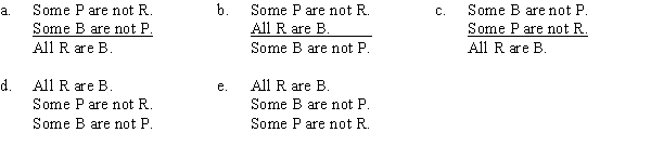 PART A All real libraries are buildings containing books, so some presidential libraries are not real libraries, since some buildings containing books are not presidential libraries. The form of this argument is: PART B Which of the following substitutions proves the argument invalid? A) R = mammals, B = animals, P = cats. B) B = mammals, P = cats, R = dogs. C) P = animals, R = cats, B =mammals. D) R = fish, B = animals, P = dogs. E) B = fish, R = animals, P = cats.