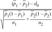 If the hypothesized difference d<sub>0</sub> is ________, then the value of the test statistic is computed as z = .