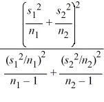 <strong>What formula is used to calculate the degrees of freedom for the t test for comparing two population means when the population variances are unknown and unequal?</strong> A) df = n - 1 B) df = n<sub>1</sub> + n<sub>2</sub> - 2 C) df = n<sub>1</sub> + n<sub>2</sub> - 1 D) df =
