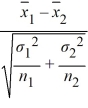 <strong>Assume the competing hypotheses take the following form: H<sub>0</sub>: µ<sub>1</sub> - µ<sub>2</sub> = 0, H<sub>A</sub>: µ<sub>1</sub> - µ<sub>2</sub> ≠ 0, where µ<sub>1</sub> is the population mean for population 1 and µ<sub>2</sub> is the population mean for population 2. Also assume that the populations are normally distributed and we use independent sampling. The population variances are not known and assumed to be unequal. Which of the following expressions is the appropriate test statistic?</strong> A) t<sub>df</sub> = B) t<sub>df</sub> = C) z = D) t<sub>df</sub> =